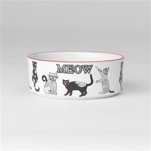 Retro Meow Bowl in White - Red, 2 cups - Posh Puppy Boutique