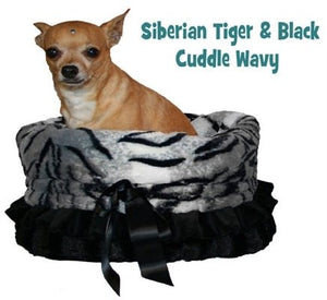 Reversible 3 - in - 1 Snuggle Bug Bed Carrier - White Siberian Tiger - Cream - Posh Puppy Boutique