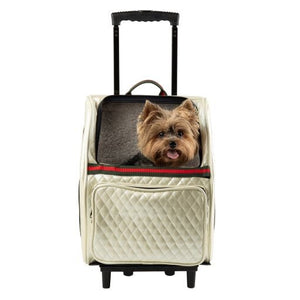 RIO Ivory Quilted with Stripe Rolling Carrier 3 in 1 Carrier - Posh Puppy Boutique