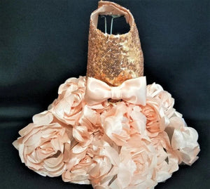 Rose Gold Sequin and Rosette Dress - Posh Puppy Boutique