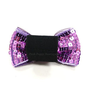 Sequins 1 Collar Slider Bow Tie - Purple - Posh Puppy Boutique