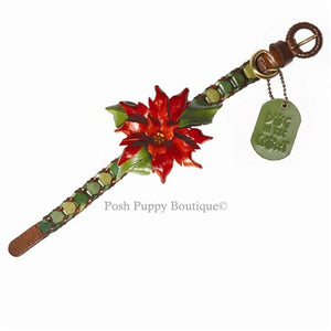 Shades of Green Leather Dog Collars - Poinsettia - Posh Puppy Boutique