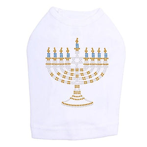 Small Menorah Blue, Silver, Gold Rhinestuds Tank Top - Many Colors - Posh Puppy Boutique