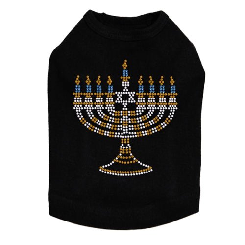 Small Menorah Blue, Silver, Gold Rhinestuds Tank Top - Many Colors