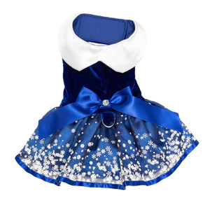 Snowflakes Holiday Dog Harness Dress with Matching Leash - Posh Puppy Boutique