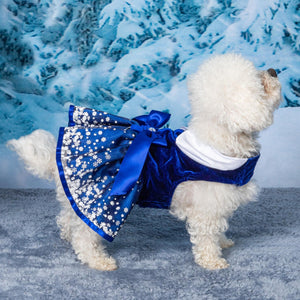 Snowflakes Holiday Dog Harness Dress with Matching Leash - Posh Puppy Boutique