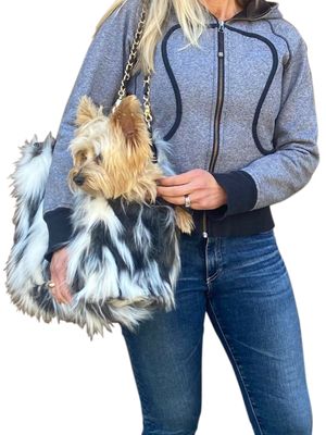 Stella Tibetan Fur Carrier with Chain Straps - Posh Puppy Boutique