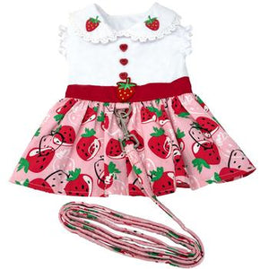 Strawberry Picnic Dog Dress with Matching Leash - Posh Puppy Boutique