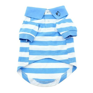 Striped Dog Polos - Blue Niagara and White - Posh Puppy Boutique