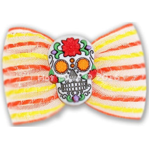 Sugar Skull Hair Bow - Orange - Posh Puppy Boutique