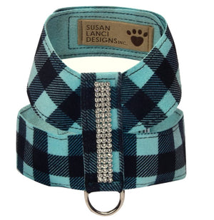 Susan Lanci 3 Row Giltmore Harness in Tiffi Blue Gingham - Posh Puppy Boutique