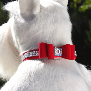 Susan Lanci 3 Rows Giltmore Crystals Big Bow 5/8" Collar - Many Colors - Posh Puppy Boutique