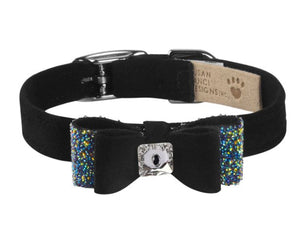 Susan Lanci AB Crystal Stellar Big Bow Collar in Black - Posh Puppy Boutique