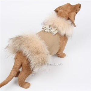 Susan Lanci Big Bow Fur Coat - Camel with Ivory Fox - Posh Puppy Boutique