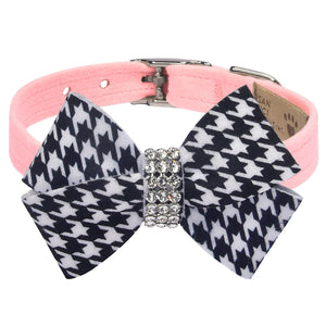 Susan Lanci Black and White Houndstooth Nouveau Bow Collar in Many Colors - Posh Puppy Boutique