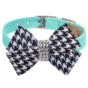 Susan Lanci Black and White Houndstooth Nouveau Bow Collar in Many Colors - Posh Puppy Boutique