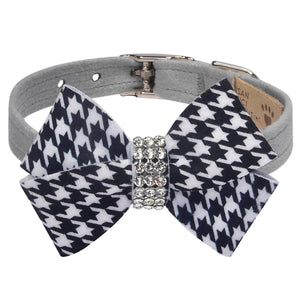 Susan Lanci Black and White Houndstooth Nouveau Bow Collar in Many Colors - Posh Puppy Boutique