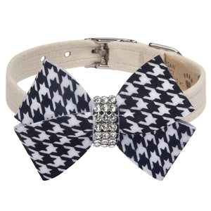 Susan Lanci Black and White Houndstooth Nouveau Bow Collar in Many Colors - Posh Puppy Boutique