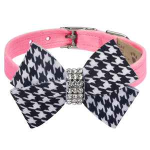 Susan Lanci Black and White Houndstooth Nouveau Bow Collar in Many Colors - Posh Puppy Boutique