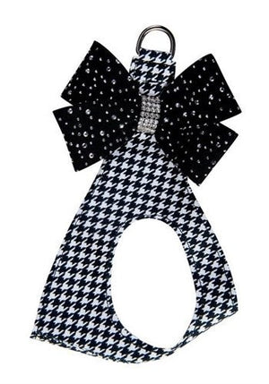 Susan Lanci Black and White Houndstooth with Silver Stardust Nouveau Bow Step in Harness - Posh Puppy Boutique