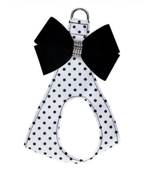 Susan Lanci Black and White Polka Dot Nouveau Bow Step in Harness - Posh Puppy Boutique