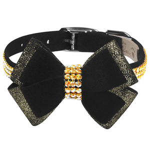 Susan Lanci Black Glitzerati Double Nouveau Bow 3 Row Gold Giltmore Collar - Posh Puppy Boutique