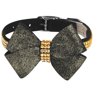 Susan Lanci Black Glitzerati Nouveau Bow 3 Row Gold Giltmore Collar - Posh Puppy Boutique