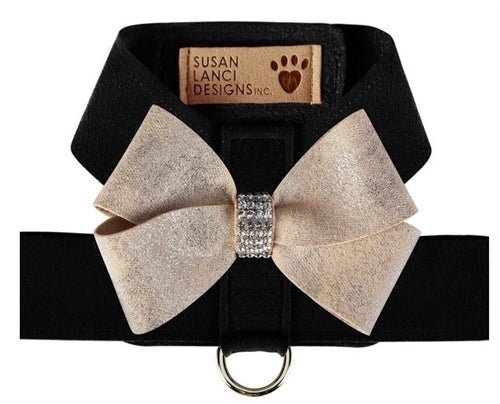 Susan Lanci Black Tinkie Harness with Champagne Glitzerati Nouveau Bow