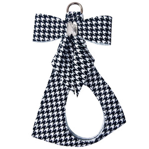 Susan Lanci Black & White Houndstooth Tail Bow Step In Harness - Posh Puppy Boutique