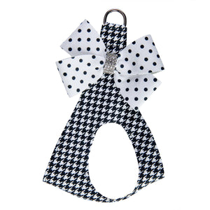 Susan Lanci Black & White Polka Dot Nouveau Bow Step In - Houndstooth Harness - Posh Puppy Boutique