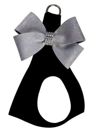 Susan Lanci Black with Platinum Glitzerati Nouveau Bow Step in Harness - Posh Puppy Boutique