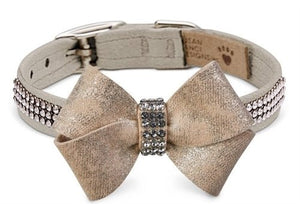 Susan Lanci Champagne Glitzerati Nouveau Bow 3 Row Giltmore Collar - Posh Puppy Boutique