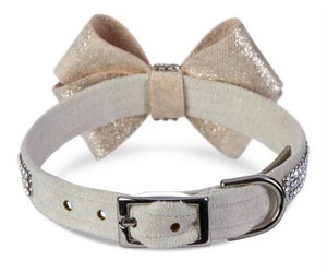 Susan Lanci Champagne Glitzerati Nouveau Bow 3 Row Giltmore Collar - Posh Puppy Boutique