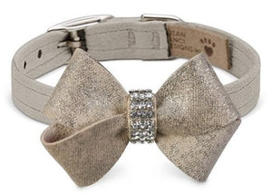 Susan Lanci Champagne Glitzerati Nouveau Bow Collar - Posh Puppy Boutique