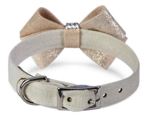 Susan Lanci Champagne Glitzerati Nouveau Bow Collar - Posh Puppy Boutique