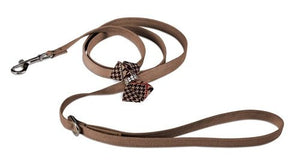 Susan Lanci Chocolate Glen Houndstooth Nouveau Bow Leash on Fawn - Posh Puppy Boutique