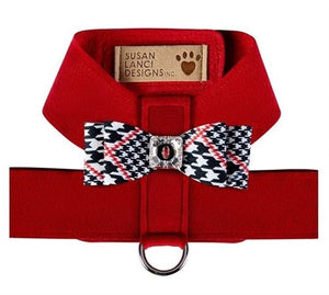 Susan Lanci Classic Glen Houndstooth Big Bow Tinkie Harness - Posh Puppy Boutique