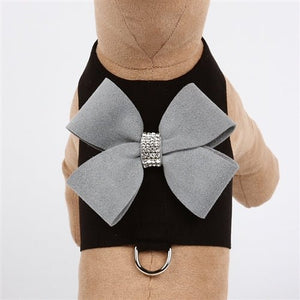 Susan Lanci Contrasting Nouveau Bow Bailey Harness - Black/Platinum - Posh Puppy Boutique