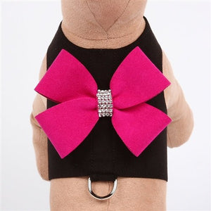 Susan Lanci Contrasting Nouveau Bow Bailey Harness - Black/Wine&Roses - Posh Puppy Boutique