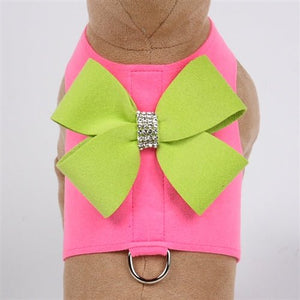 Susan Lanci Contrasting Nouveau Bow Bailey Harness - Perfect Pink/Kiwi - Posh Puppy Boutique