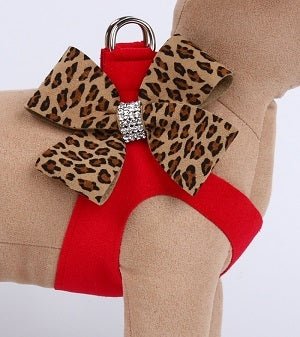 Susan Lanci Contrasting Nouveau Bow Step - In Harnesses - Red/Cheetah - Posh Puppy Boutique