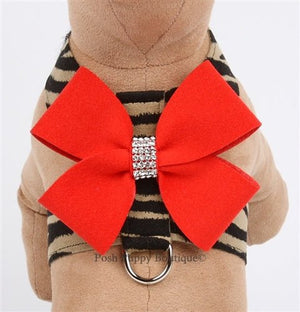 Susan Lanci Contrasting Nouveau Bow Tinkie Harness - Serengeti with Red Pepper - Posh Puppy Boutique