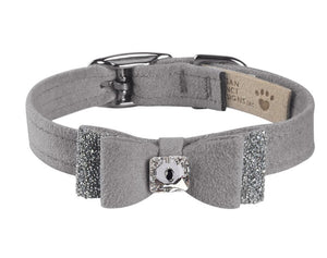 Susan Lanci Crystal Stellar Big Bow Collar in Platinum - Posh Puppy Boutique