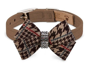 Susan Lanci Glen Houndstooth Nouveau Bow Collar Fawn - Posh Puppy Boutique