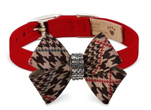 Susan Lanci Glen Houndstooth Nouveau Bow Collar in Red