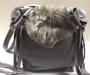 Susan Lanci Luxury Purse Carrier Collection - Nouveau Bow w - Fringe Platinum w - Soft Silver Fox Faux Fur - Posh Puppy Boutique