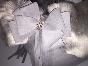 Susan Lanci Luxury Purse Carrier Collection - Nouveau Bow w - Fringe Platinum w - Soft Silver Fox Faux Fur - Posh Puppy Boutique