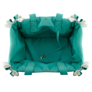 Susan Lanci Luxury Purse Carrier Collection - Ultrasuede Bimini Blue Nouveau Bow - Posh Puppy Boutique