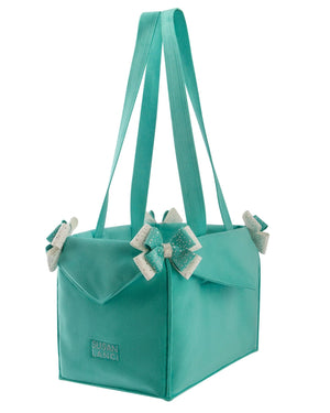 Susan Lanci Luxury Purse Carrier Collection - Ultrasuede Bimini Blue Nouveau Bow - Posh Puppy Boutique