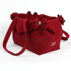 Susan Lanci Luxury Purse Carrier Collection - Ultrasuede Burgundy Nouveau Bow - Posh Puppy Boutique